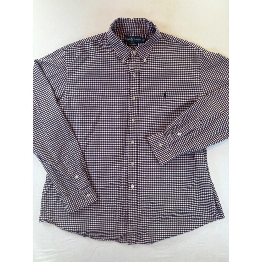 Ralph Lauren Mens XXL Custom Fit Gingham Button Down Shirt Purple White